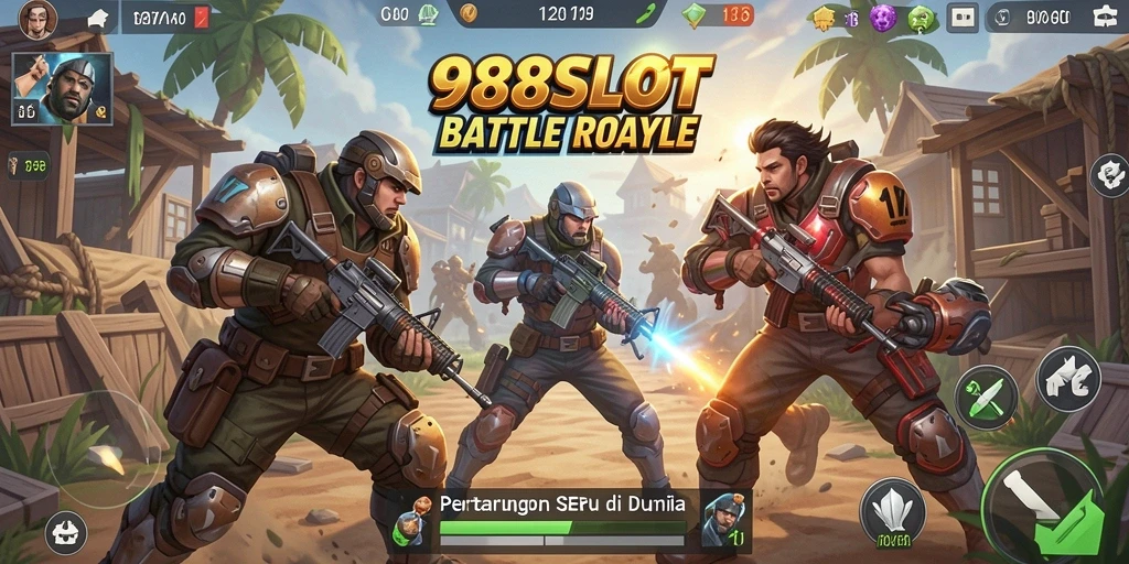 Tangkapan layar 988SLOT menunjukkan pertarungan seru di arena Battle Royale.