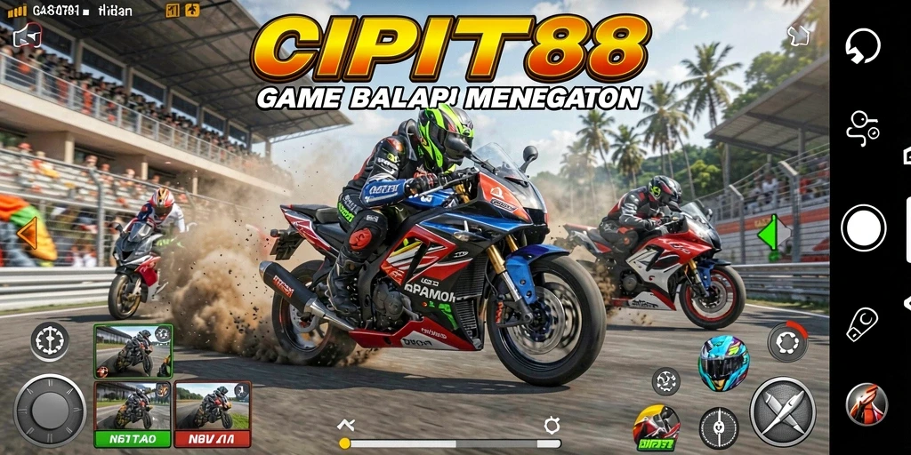 Tampilan gameplay menegangkan pada CIPIT88 saat balapan motor.