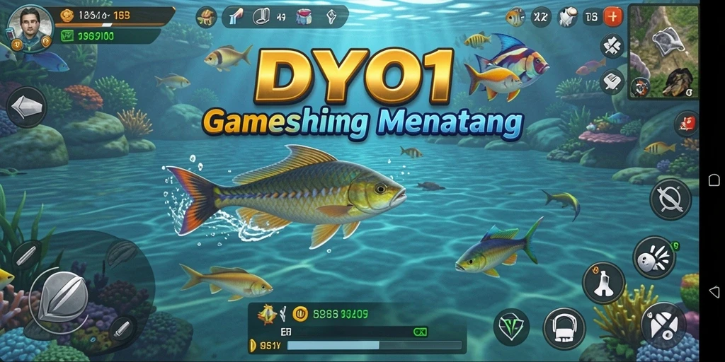 Tampilan gameplay DYO1 dengan elemen memancing yang menarik.