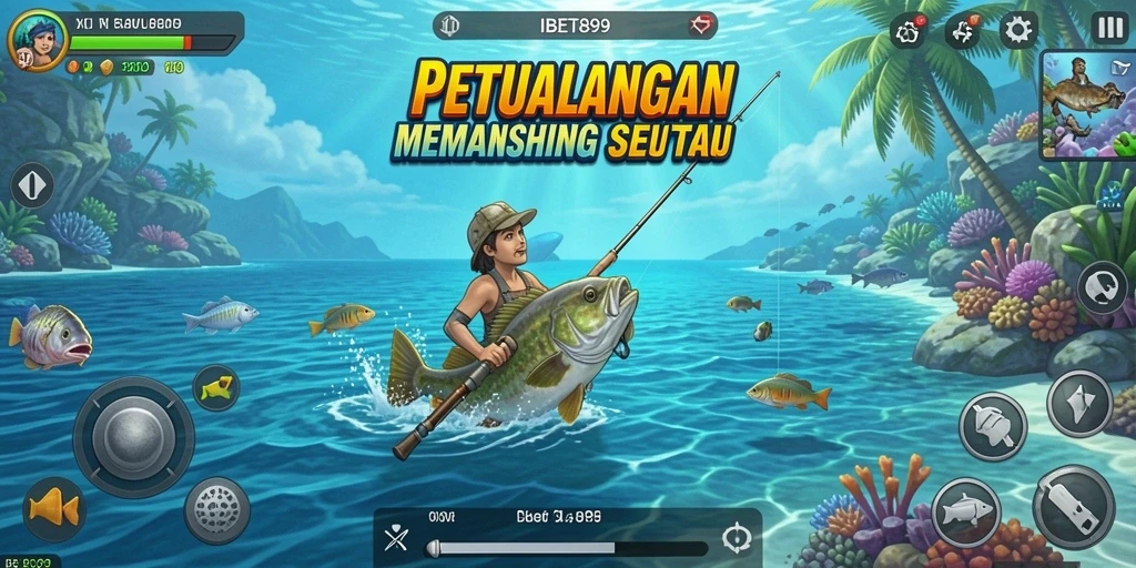 Tampilan gameplay menarik yang menunjukkan petualangan memancing.