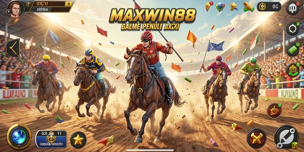Tampilan gameplay <strong>MAXWIN88</strong> yang intens dan mendebarkan saat balapan.