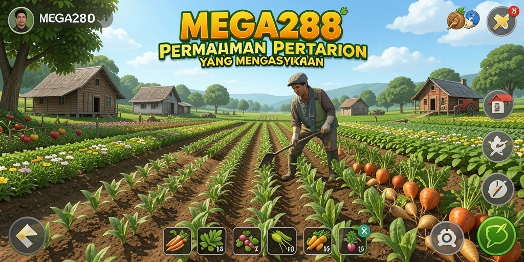Tampilan gameplay MEGA288 yang menawan dengan aktivitas pertanian.