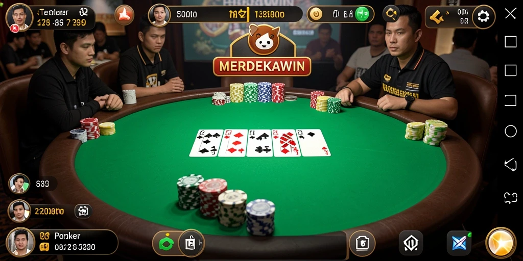 Tampilan seru dari gameplay Poker MERDEKAWIN saat berlangsung.