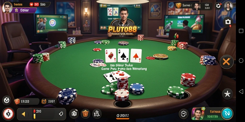 Screenshot menunjukkan gameplay seru dalam permainan Poker di PLUTO88.