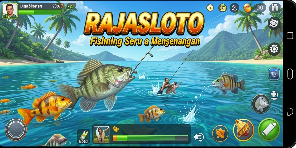 Gambaran gameplay menarik dalam RAJASLOTO saat memancing ikan.