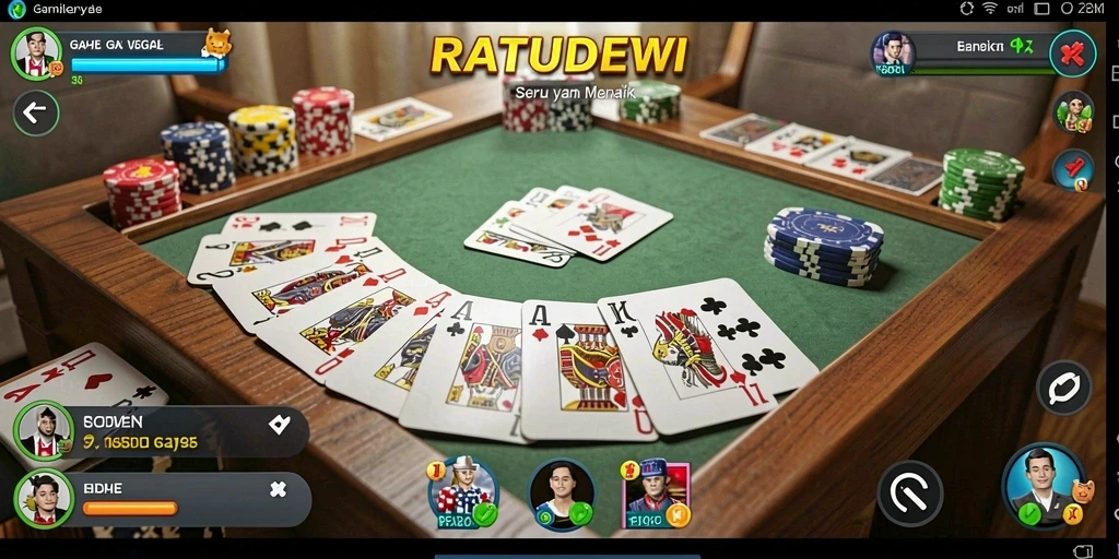 Tampilan screenshot utama RATUDEWI menampilkan momen seru saat bermain Gaple.
