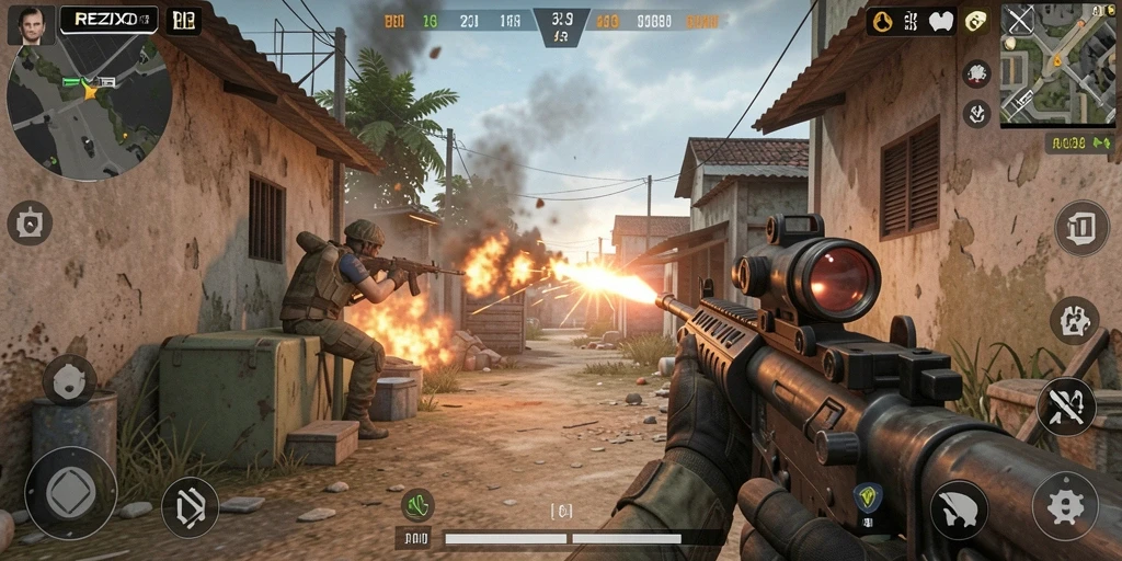 Tampilan gameplay REZIXO yang mendebarkan dan penuh aksi.