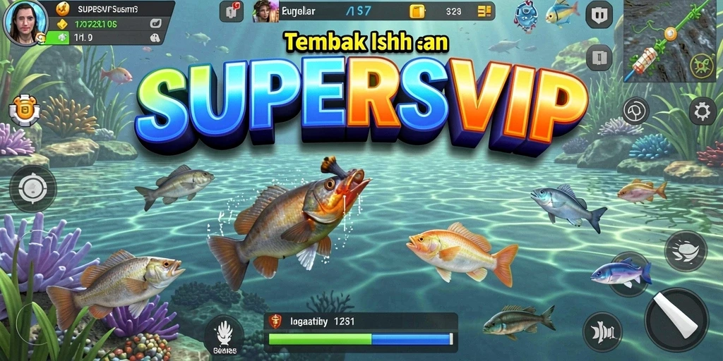 Screenshot gameplay SUPERSVIP menampilkan aksi menembak ikan yang mendebarkan.