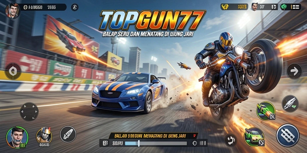 Screenshot gameplay balap yang mendebarkan di TOPGUN77.
