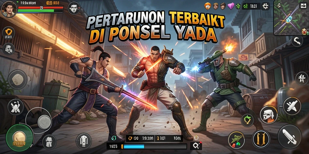 Screenshot gameplay V21 yang menampilkan pertarungan seru dan karakter unik.