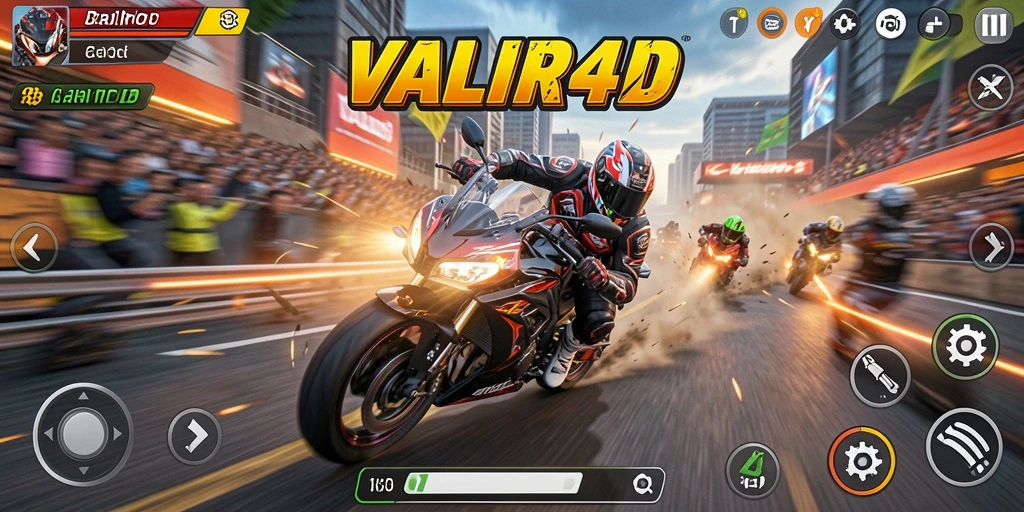 Gameplay VALIR4D yang menegangkan saat balap motor di trek yang beragam.